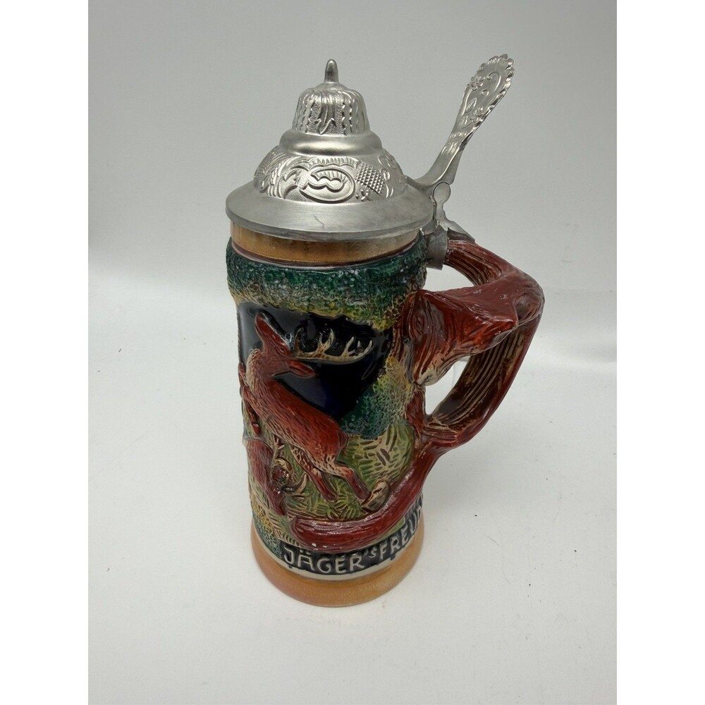 German Beer Stein Fox Handle Stein Jager's Freud Die Grune Heid king